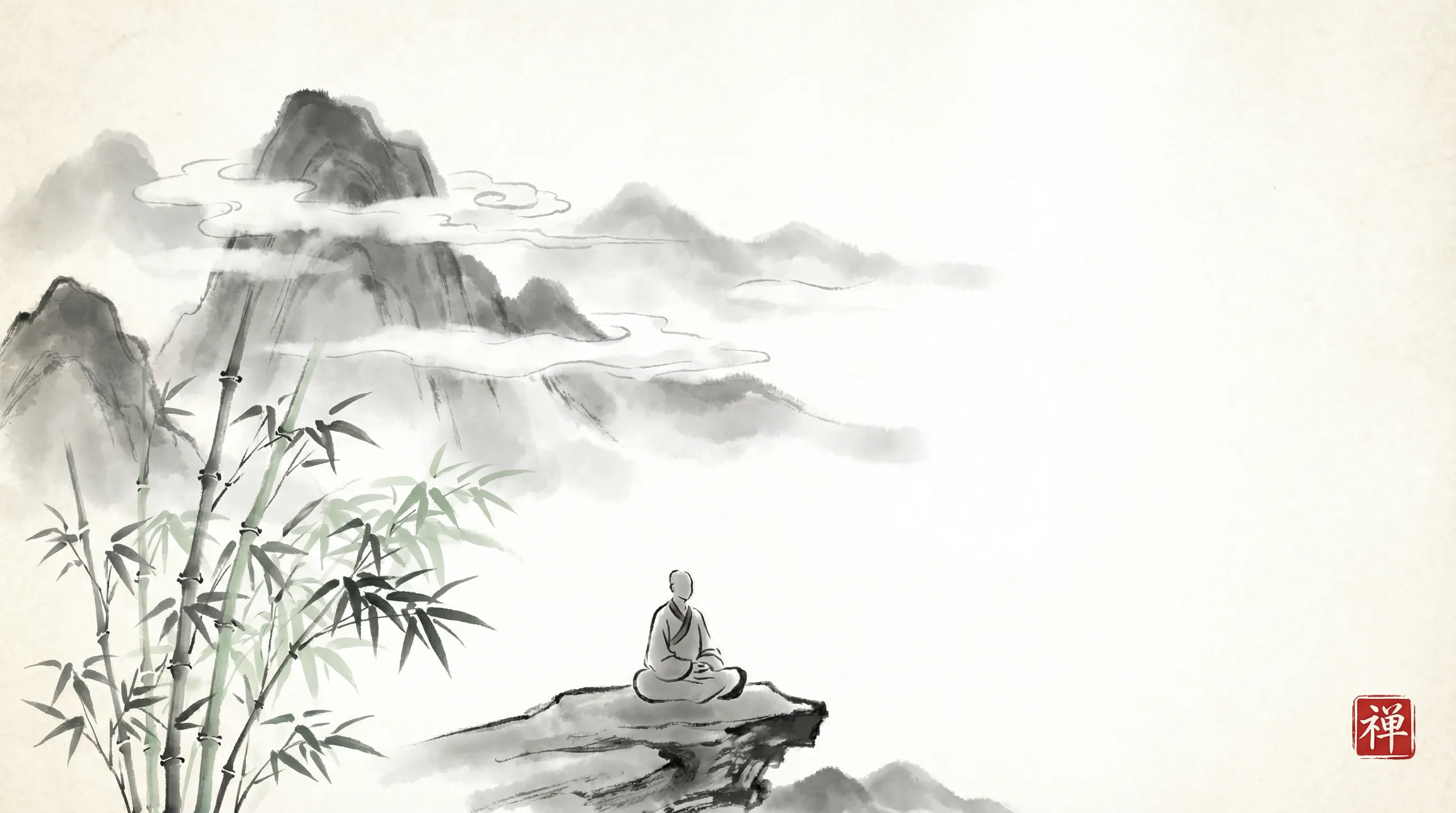 500彩票 书斋水墨山水全景